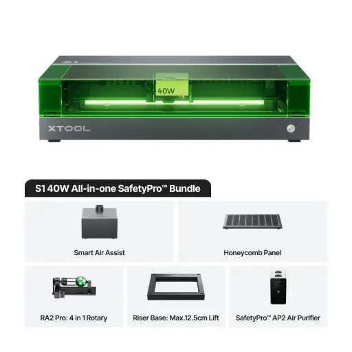 xTool S1 Enclosed Diode Laser Cutter 40W All-in-One SafetyPro BUNDLE